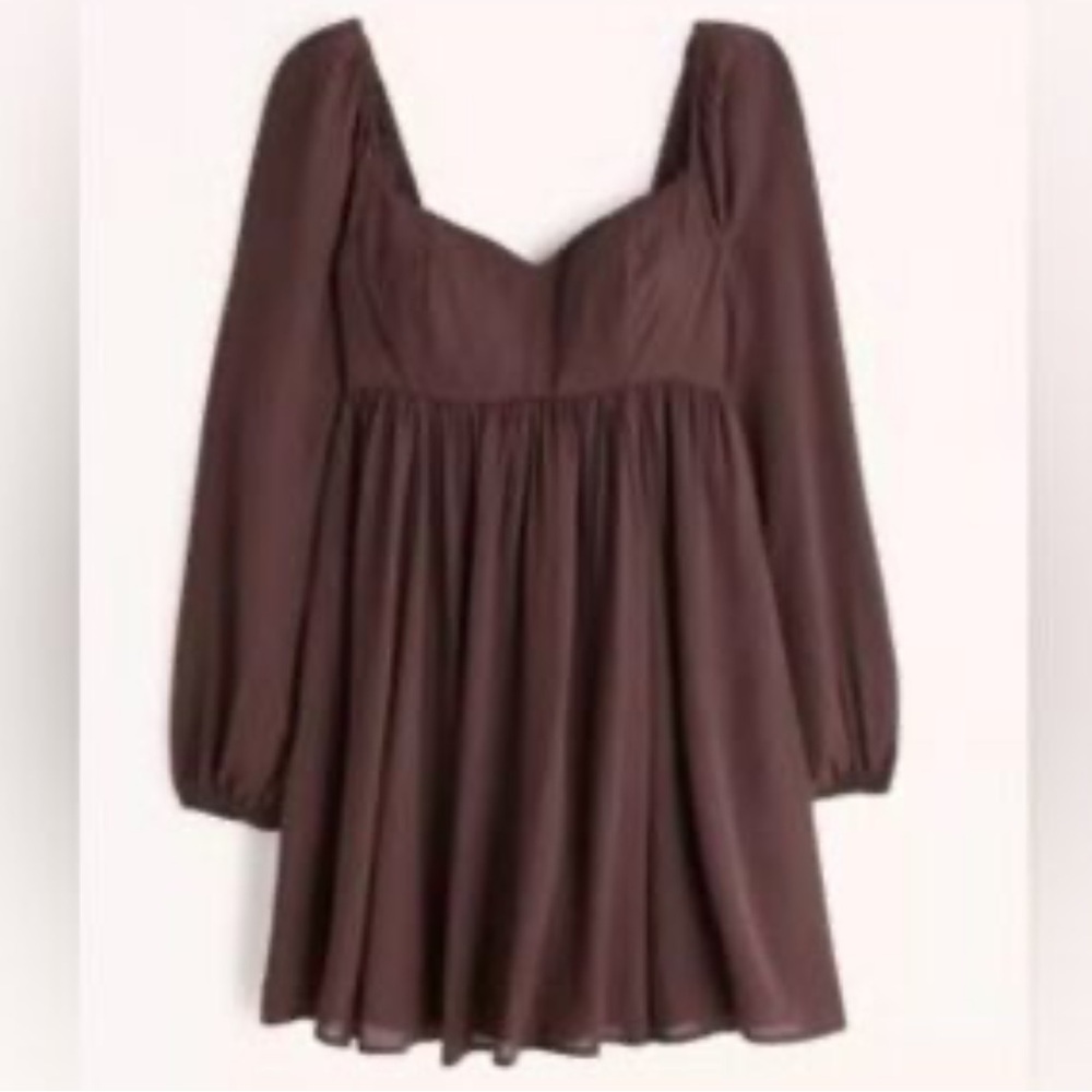 Abercrombie & Fitch long-sleeve babydoll mini dress in brown XS